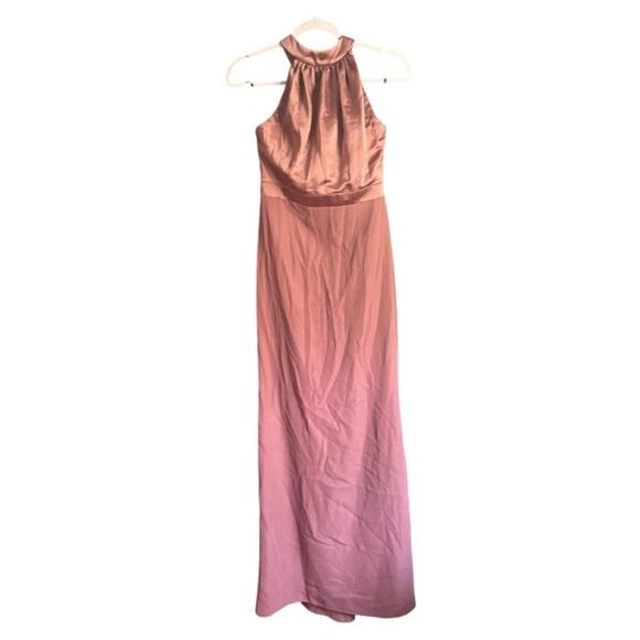 After Six Pink Satin Halter Maxi Gown Dress Formal Bridesmaid 4R - Picture 3 of 8